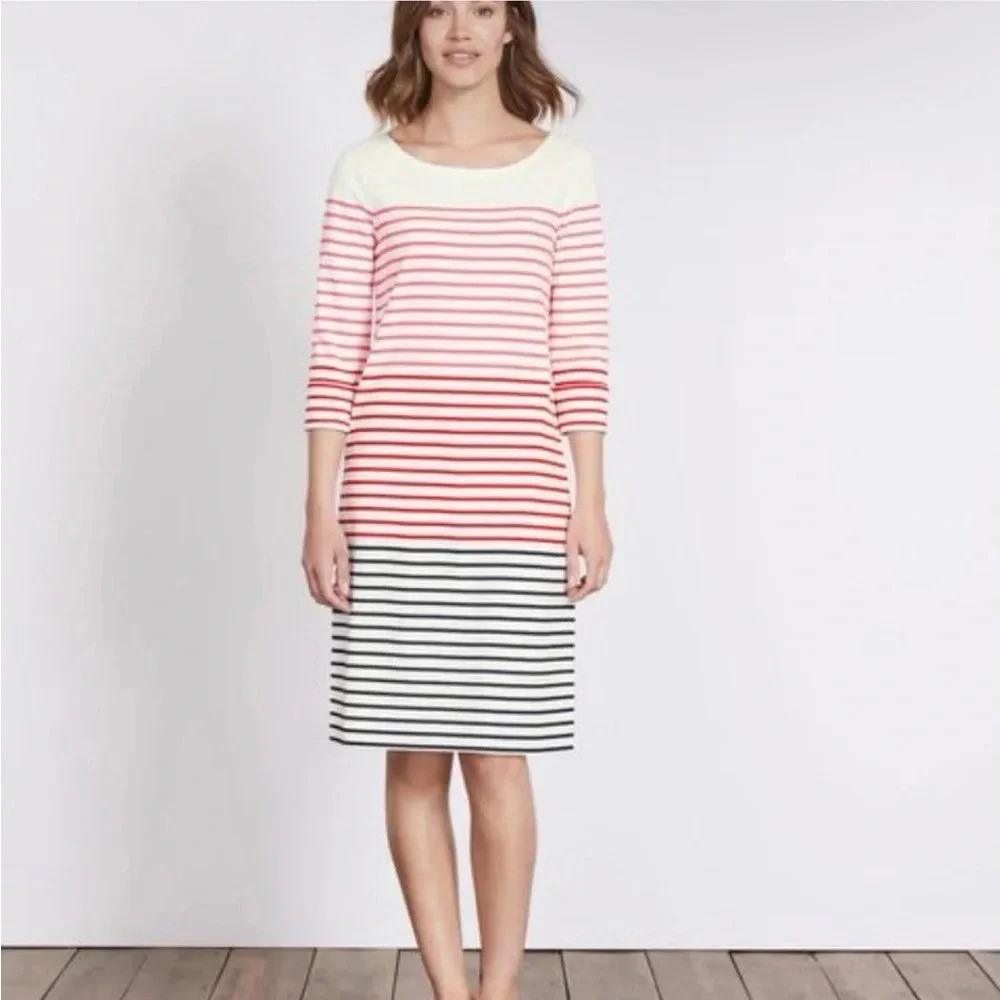 Boden Lille Breton Rainbow Color Block Striped Preppy Shirt Dress